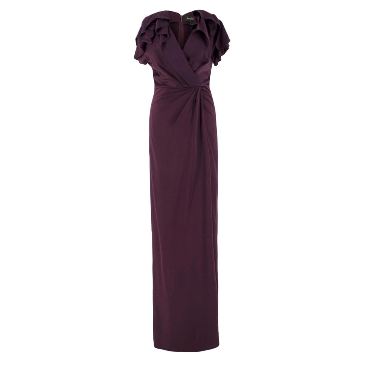 Jenny Packham Ruffle-Front Purple Gown US 4 For Sale