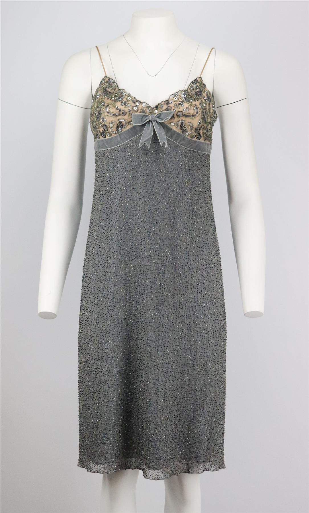 Gray Jenny Packham Sequin Embellished Silk Dress And Jacket UK 10 