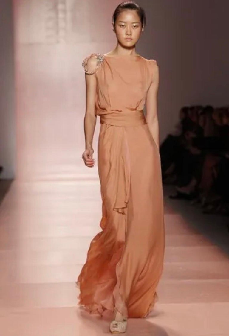 jenny packham orange dress Jenny Packham Peach/White and Green Sequined Gown