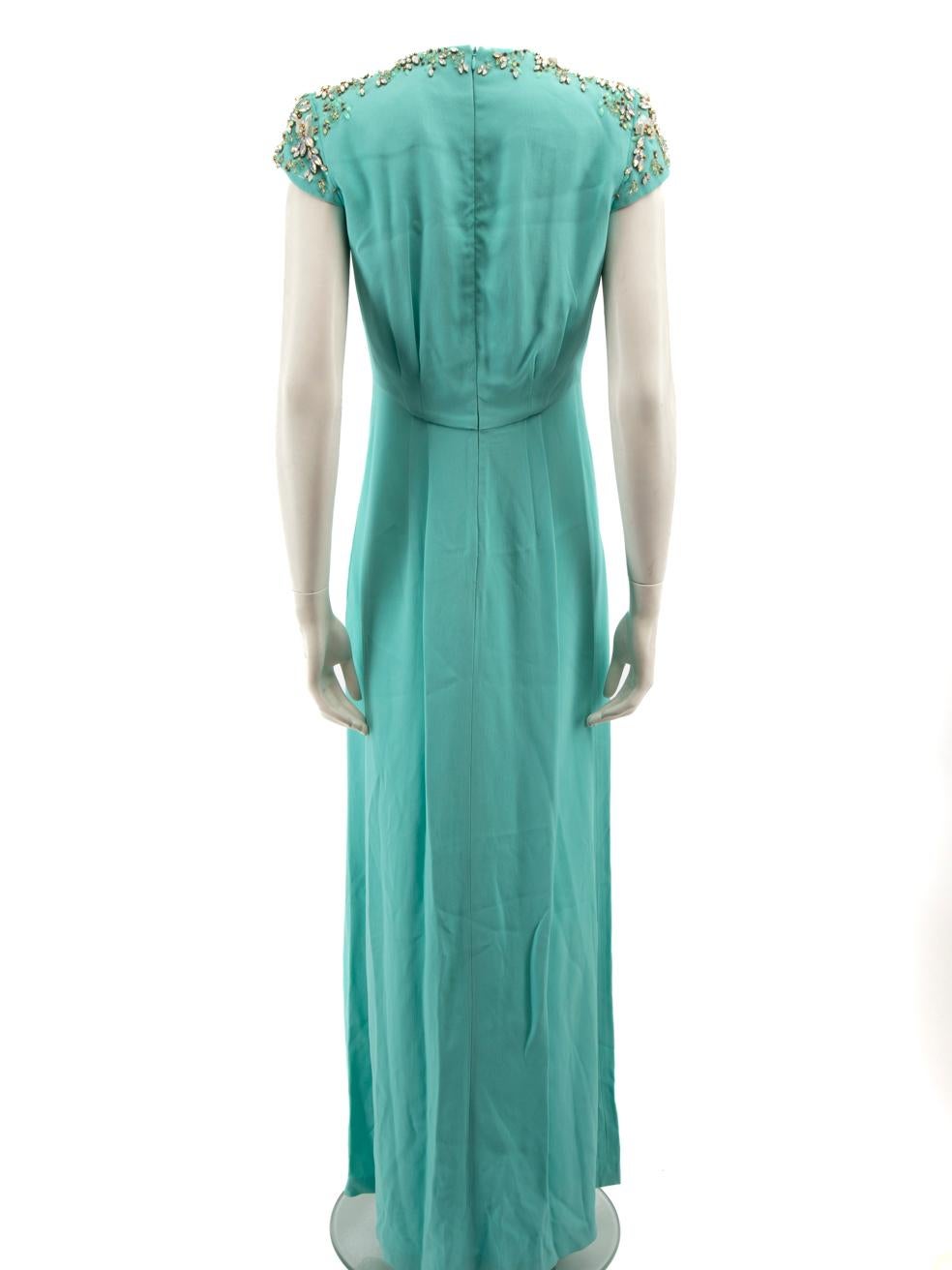 Blue Jenny Packham Turquoise V Neck Sequin Maxi Dress Size L