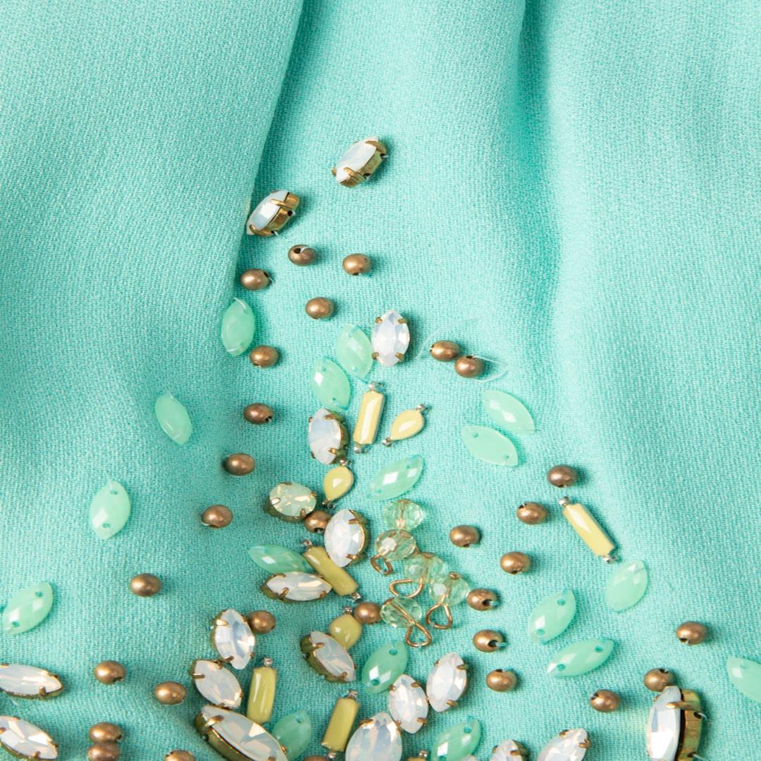 Jenny Packham Turquoise V Neck Sequin Maxi Dress Size L In Good Condition In London, GB