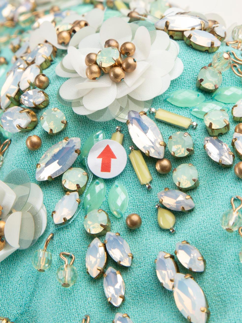 Jenny Packham Turquoise V Neck Sequin Maxi Dress Size L 2