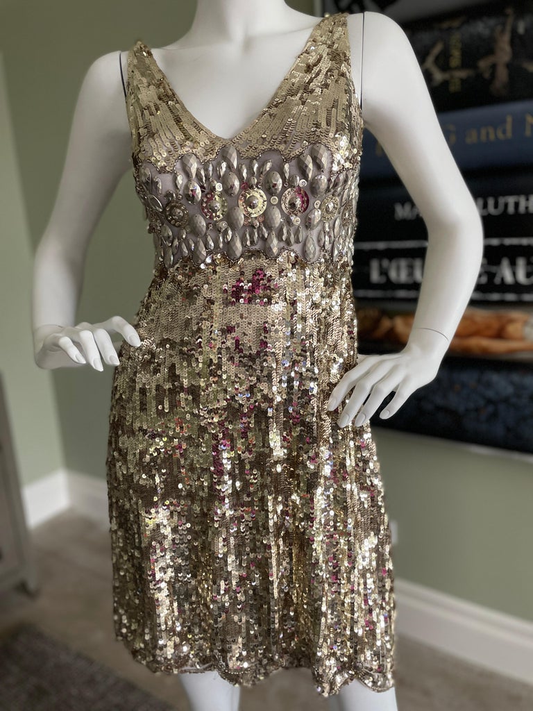 Jenny Packham Vintage Gold Sequin Embellished Sleeveless Cocktail Dress ...