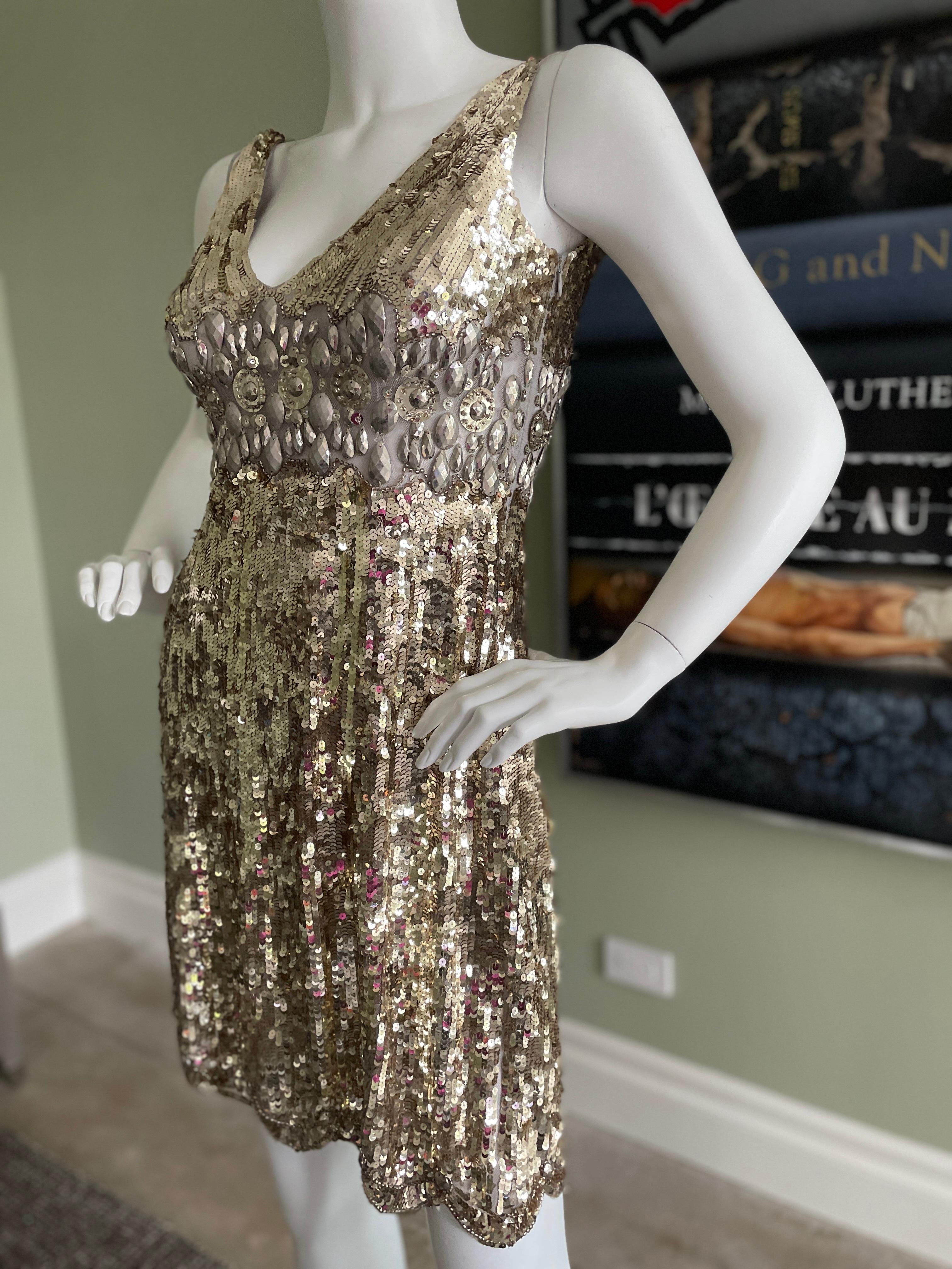 Gray Jenny Packham Vintage Gold Sequin Embellished Sleeveless Cocktail Dress For Sale