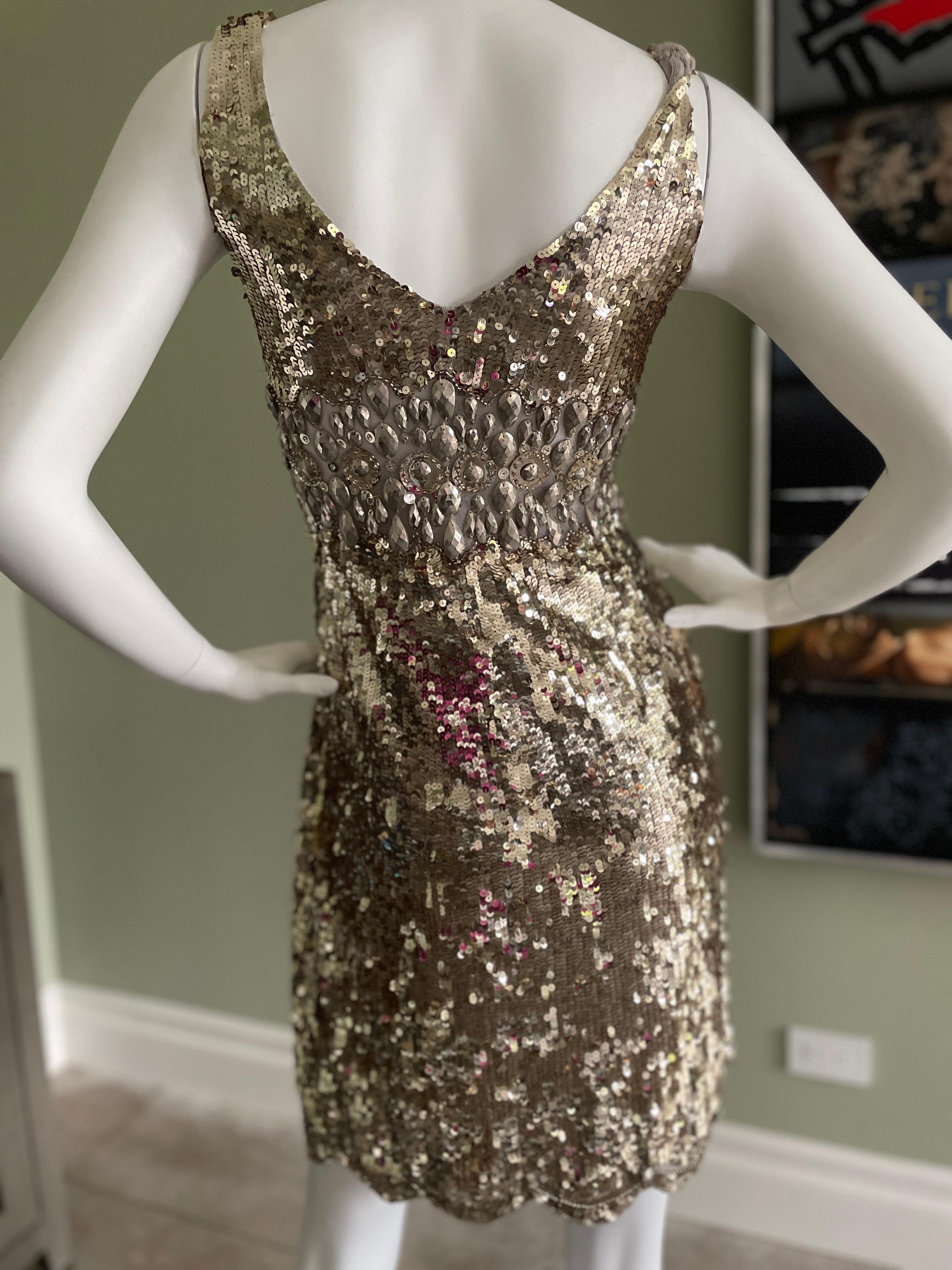Women's Jenny Packham Vintage Gold Sequin Embellished Sleeveless Cocktail Dress For Sale