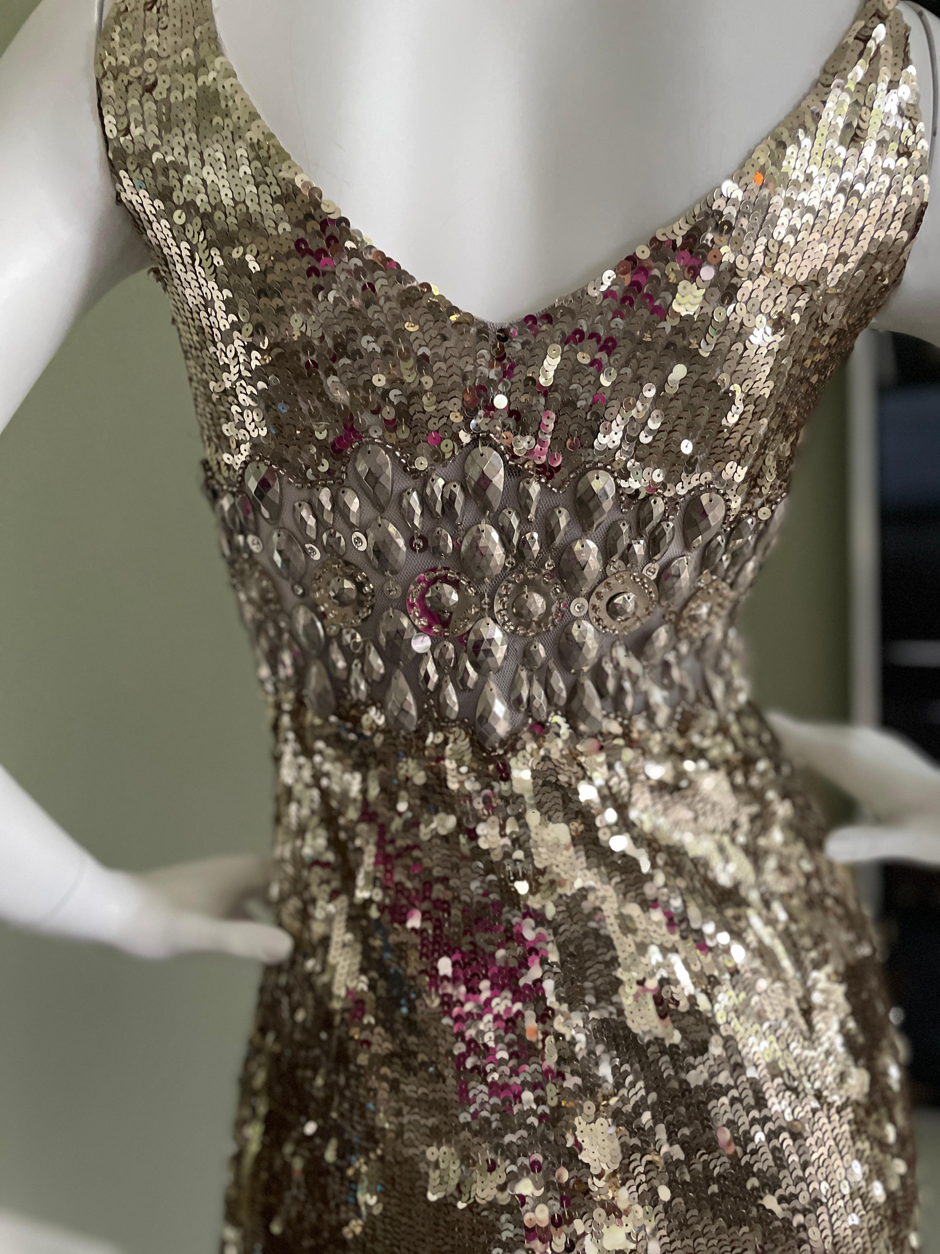 Jenny Packham Vintage Gold Sequin Embellished Sleeveless Cocktail Dress For Sale 1