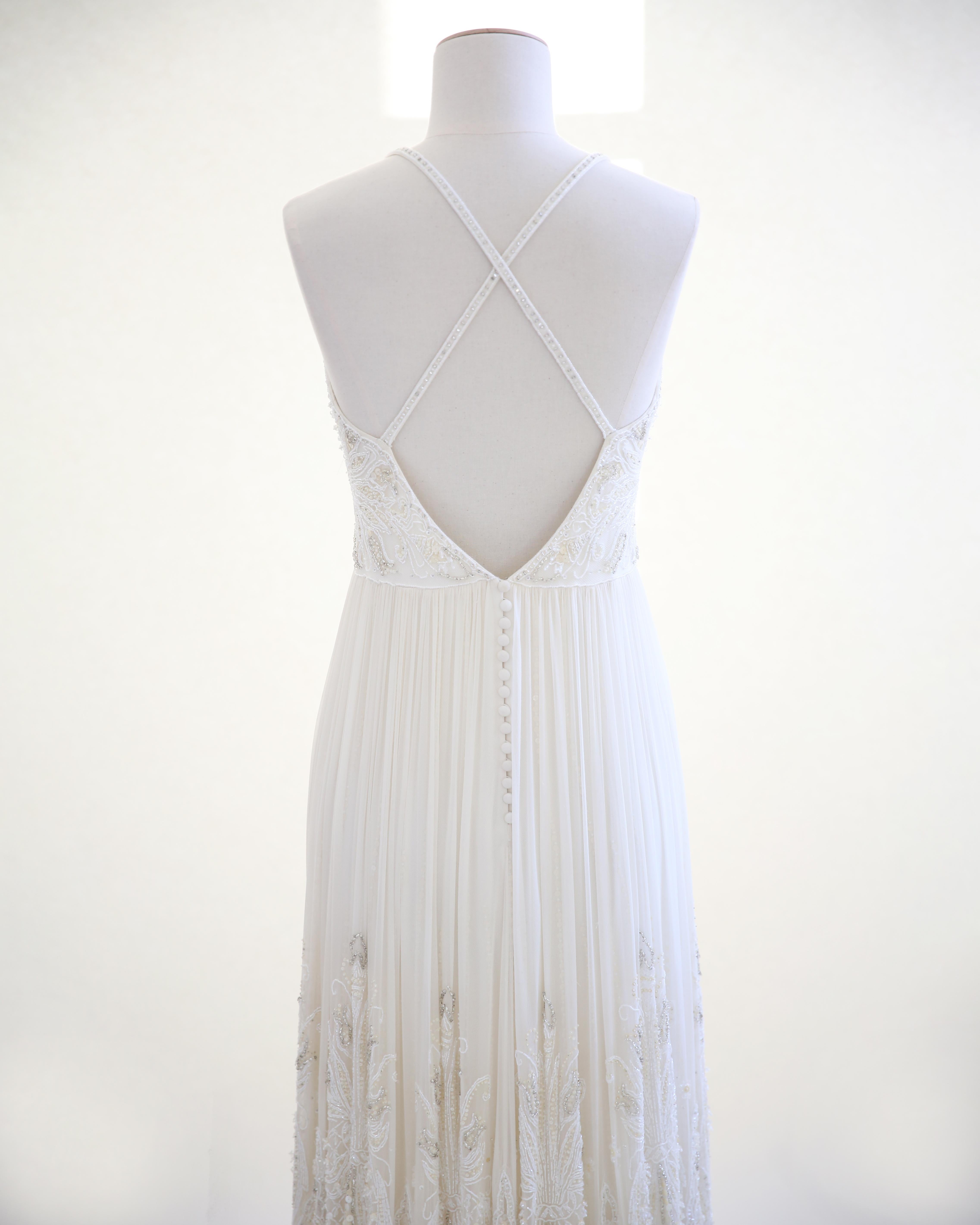 Jenny Packham Vintage Elfenbein Cremefarbenes, perlenbesetztes, verziertes Hochzeitskleid aus Tüll im Angebot 9