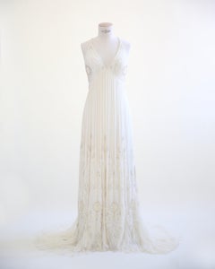 Robe de mariée vintage Jenny Packham couleur crème ivoire avec perles embellies