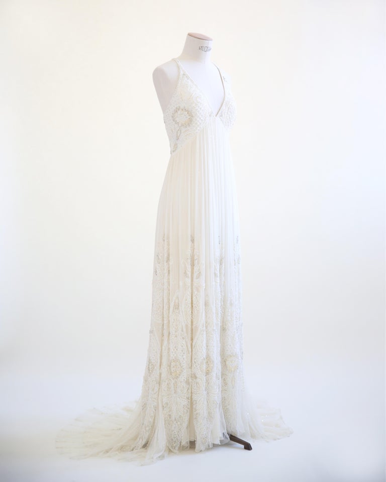 Jenny Packham vintage ivory cream beaded embellished tulle wedding dress  gown For Sale at 1stDibs