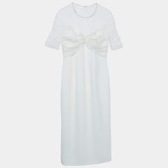 Jenny Packham White Crystal Embellished Tulle and Crepe Tulip Midi Dress L