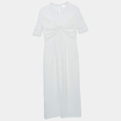Jenny Packham White Crystal Embellished Tulle and Crepe Tulip Midi Dress L