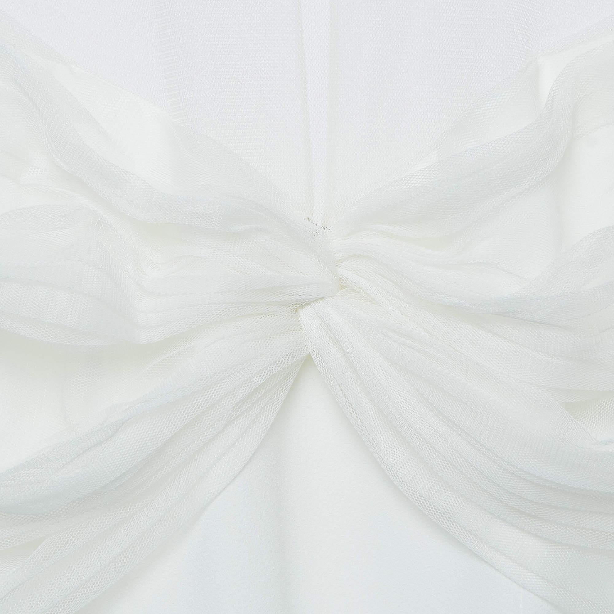 Jenny Packham White Crystal Embellished Tulle and Crepe Tulip Midi Dress L For Sale 1