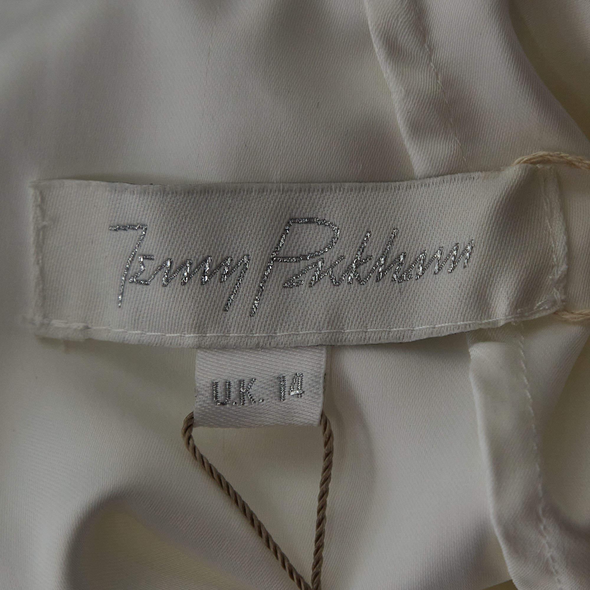 Jenny Packham White Satin Crystal Embellished Neck Wedding Gown L For Sale 1