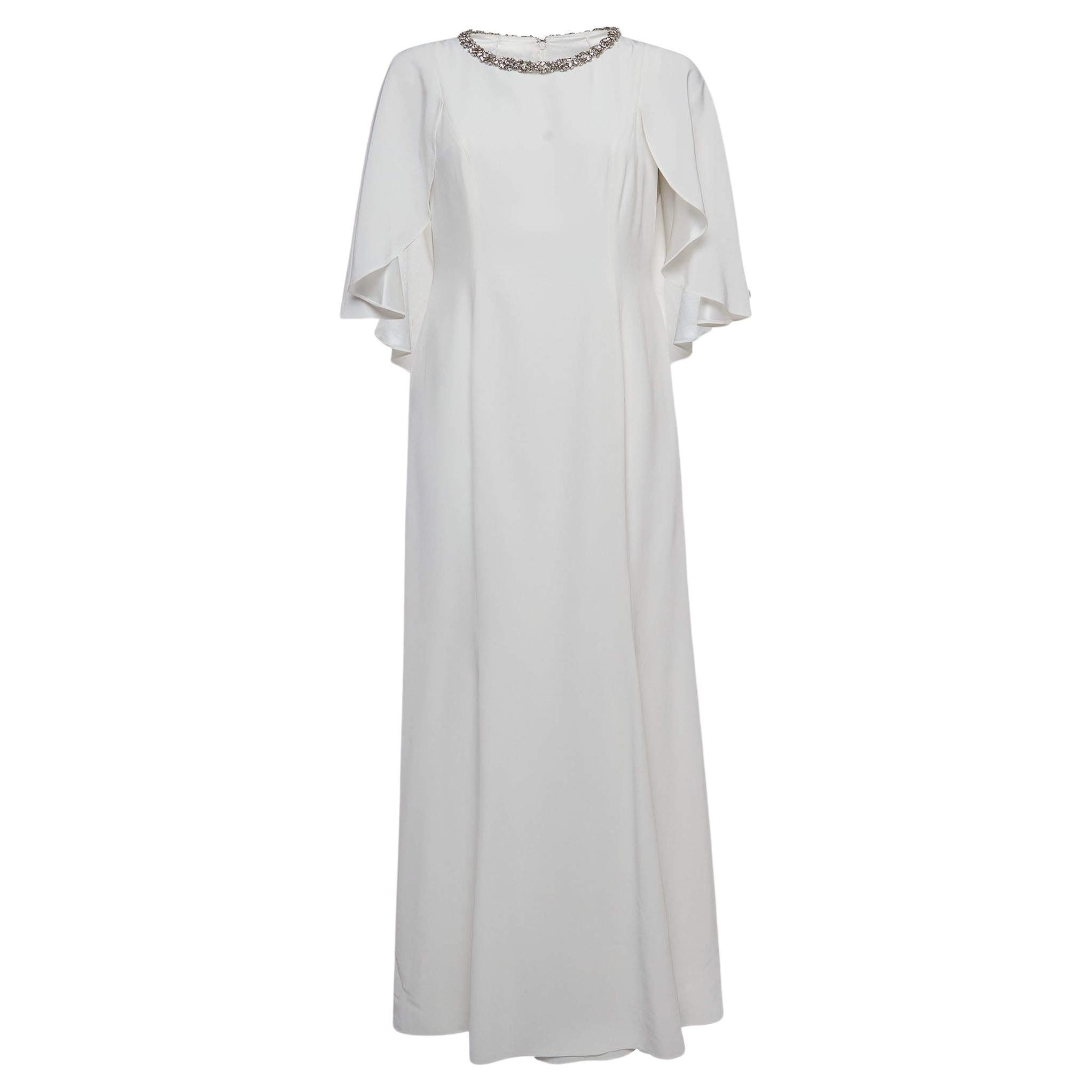 Jenny Packham Vestido de novia blanco de satén con cuello adornado con cristales L en venta