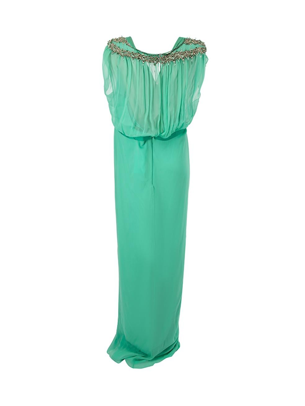 Jenny Packham Women's Mint Silk Embellished Maxi Gown In New Condition For Sale In London, GB