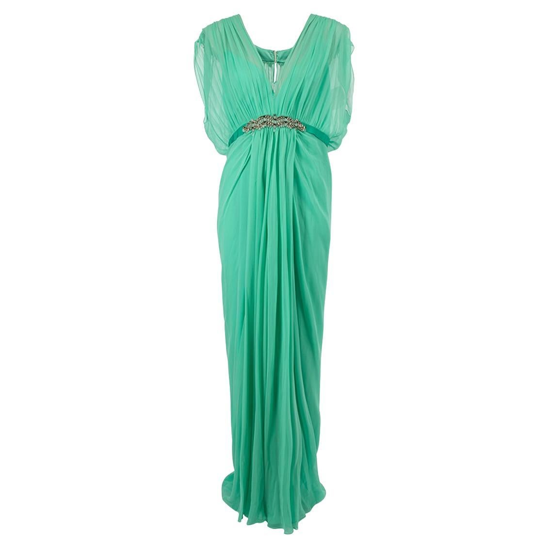 Jenny Packham Women's Mint Silk Embellished Maxi Gown For Sale