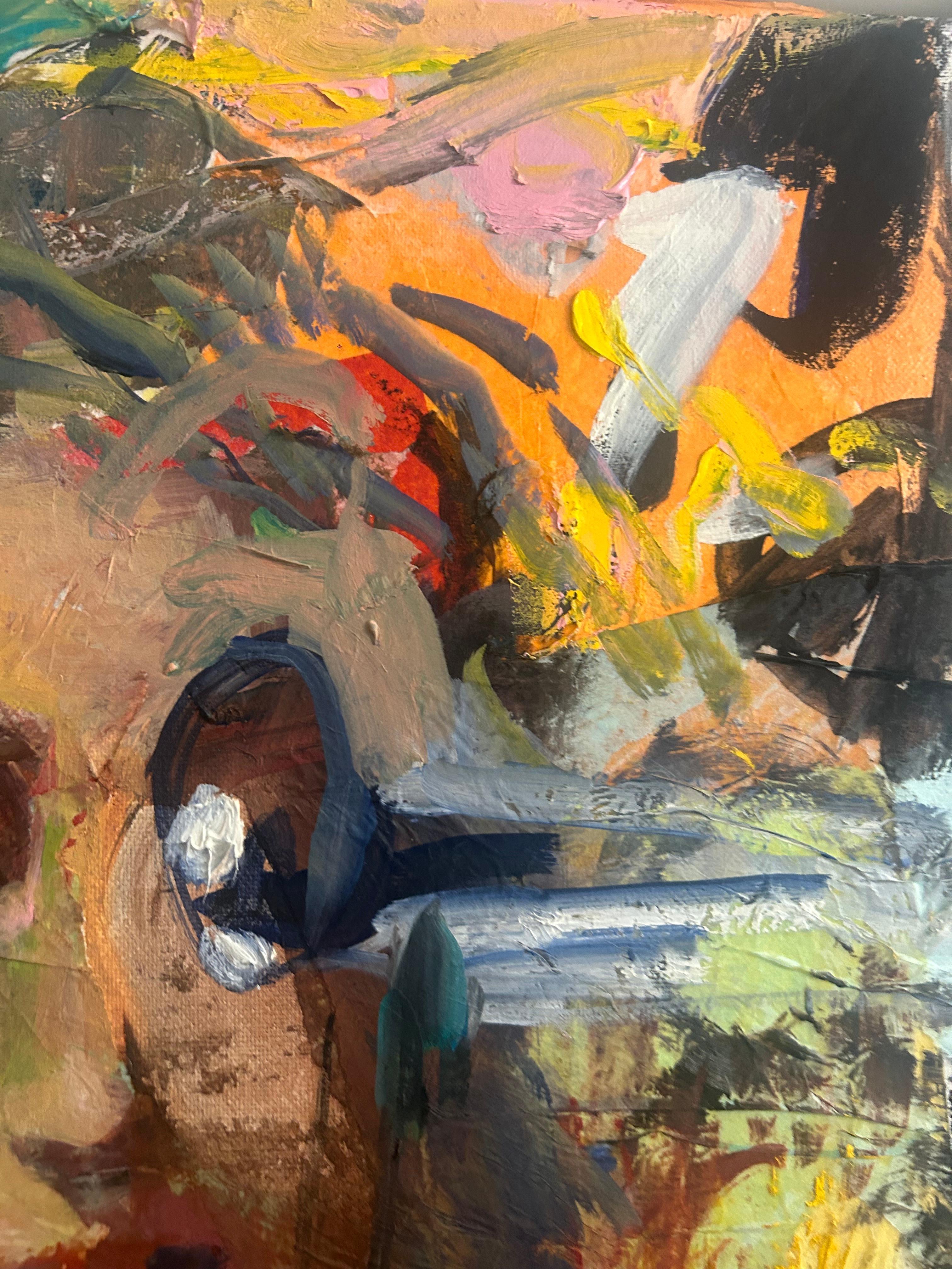 Tableau encadré en Mixed Media Colorful Portait Painting : The Witness en vente 1