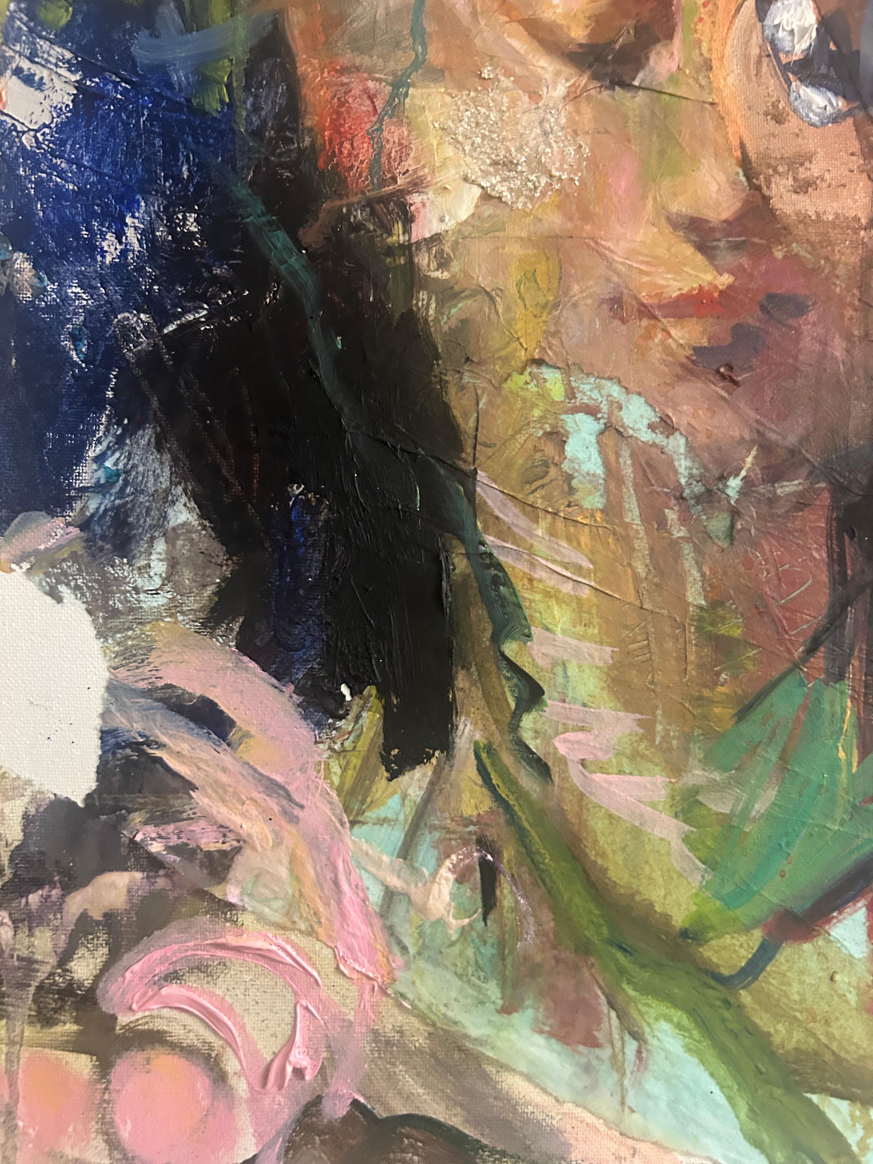Tableau encadré en Mixed Media Colorful Portait Painting : The Witness en vente 3