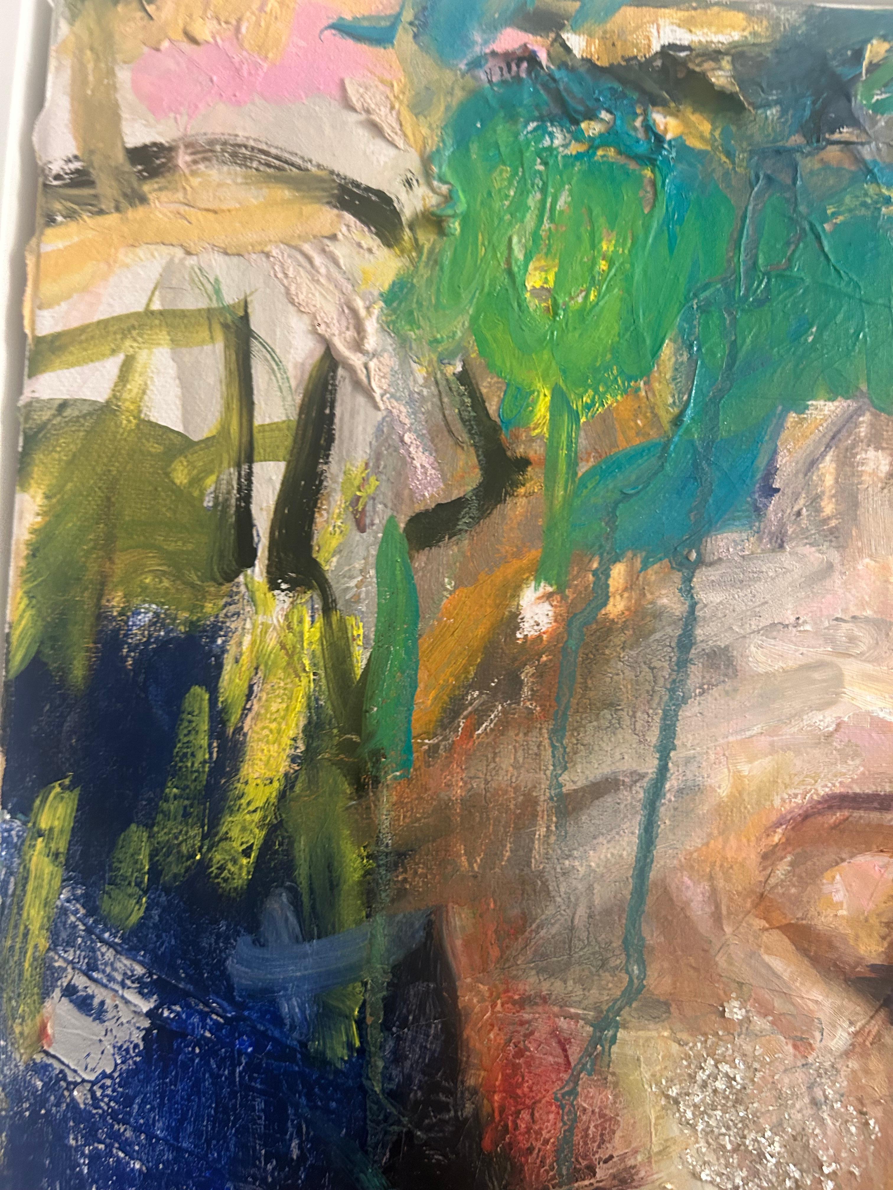Tableau encadré en Mixed Media Colorful Portait Painting : The Witness en vente 4