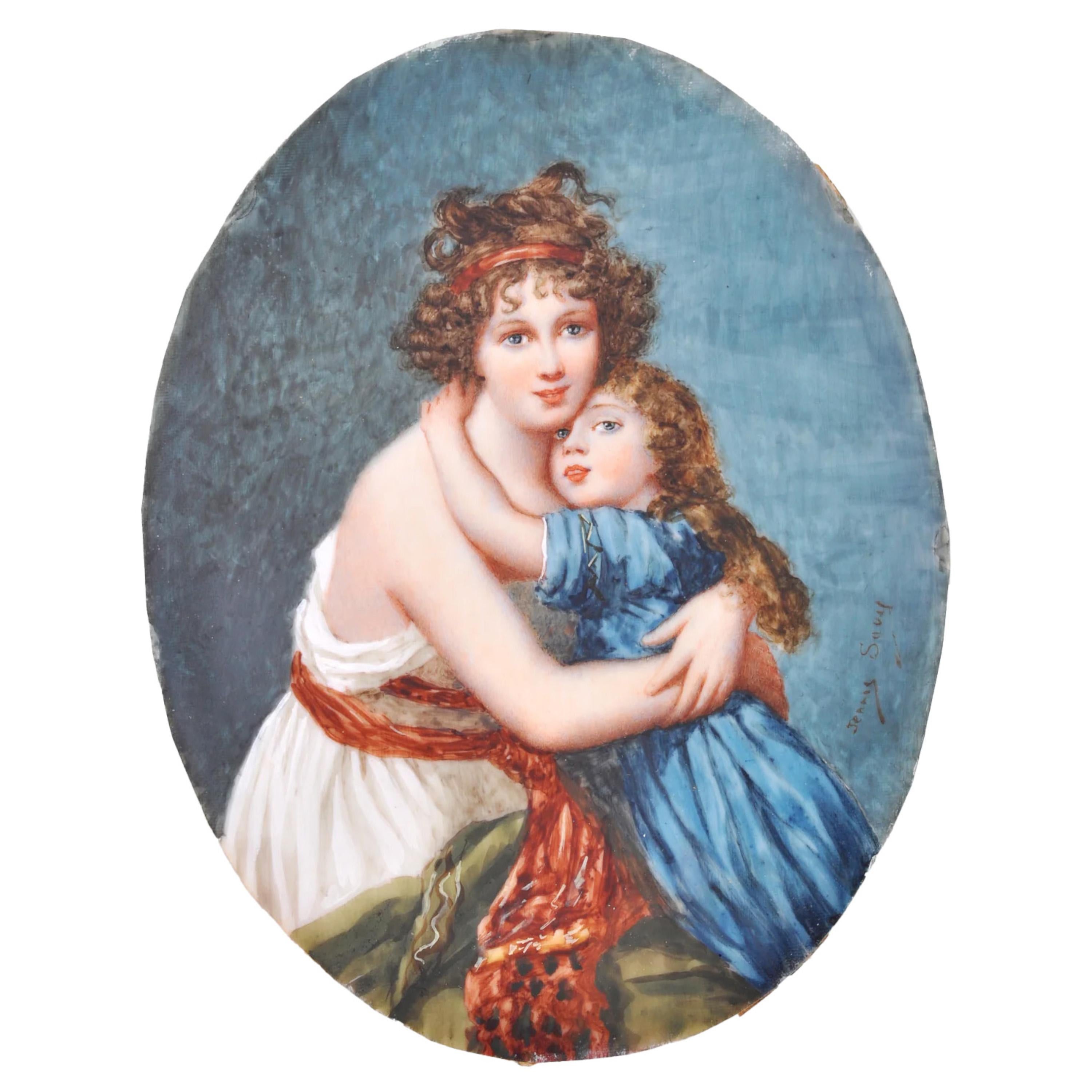 Antique French Ritratto Miniatura Pittura ad olio Vigee Lebrun Madre Figlia 1860 in vendita 1