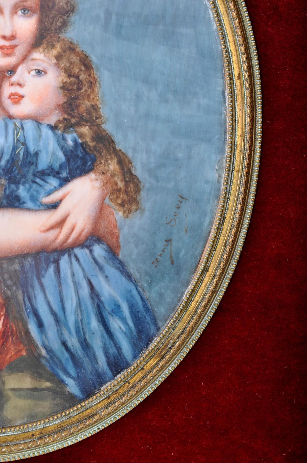 Antique French Ritratto Miniatura Pittura ad olio Vigee Lebrun Madre Figlia 1860 in vendita 3