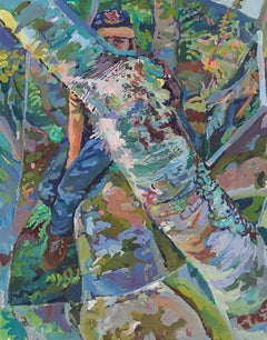 Artist in a Birch Tree, blues greens Nova Scotia mirror nature gestural patterns