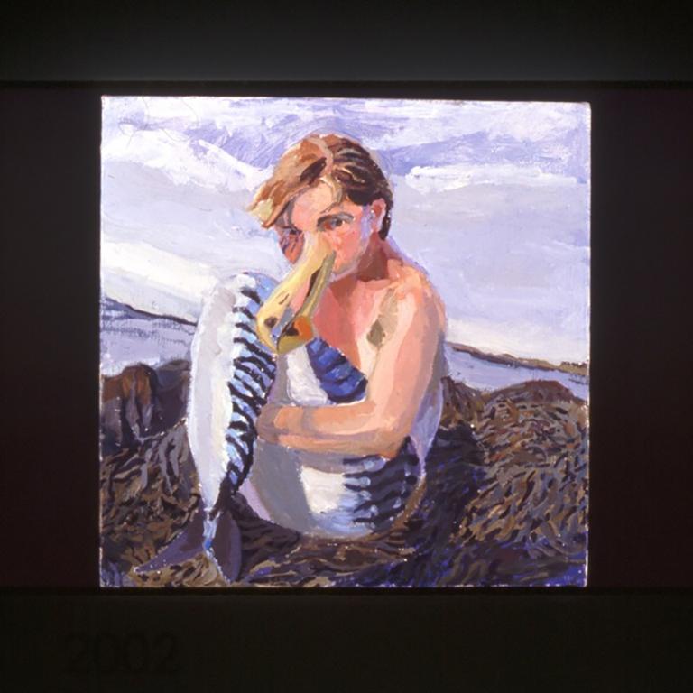 Figurative Painting de Jenny Toth - Merartista, figura de fantasía sobre roca de mar tema sirena sireno