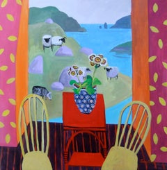 Contemporary Cornish Interior Painting 'Sheep on a Hillside' by Jenny Wheatley
