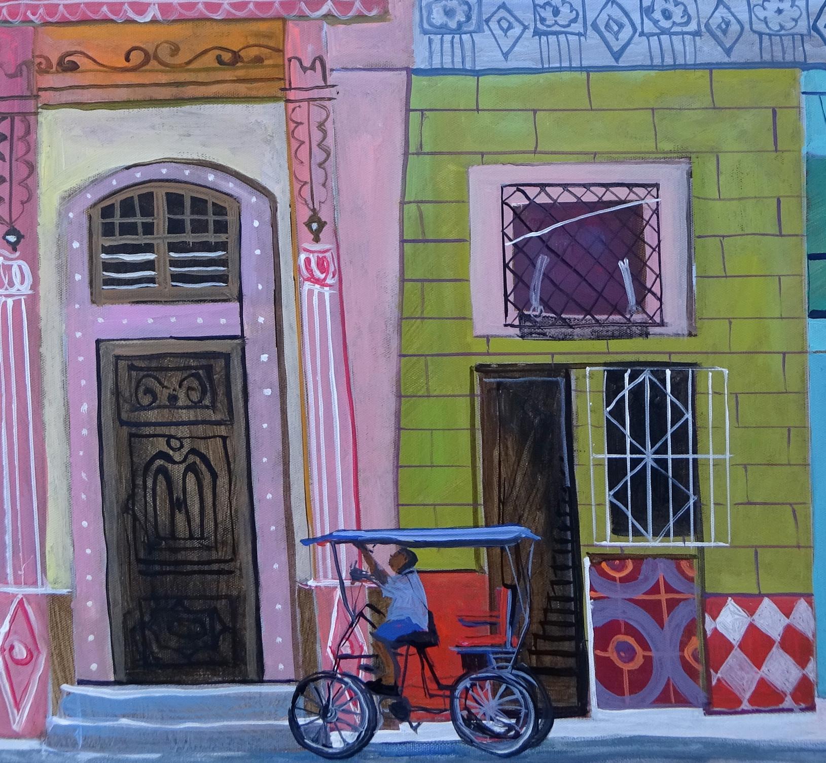 Contemporary Modern Cuban Landscape Painting 'Waiting for a Fare' Jenny Wheatley 1