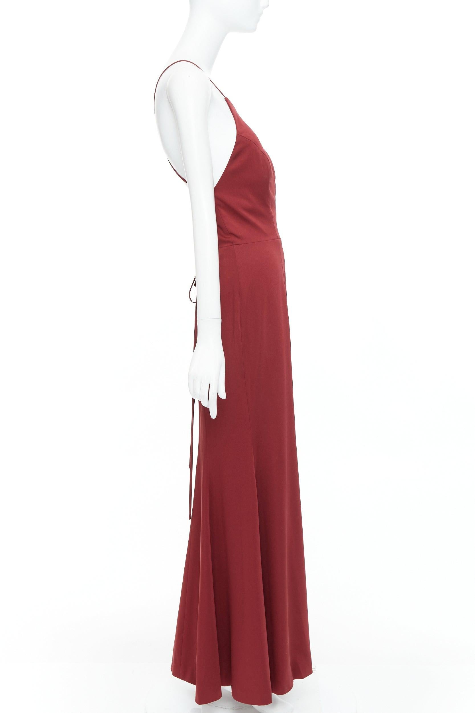 JENNY YOO rot Satin Halfter Spitze bis zurück fit flare lange Kleid US4 S im Zustand „Hervorragend“ im Angebot in Hong Kong, NT