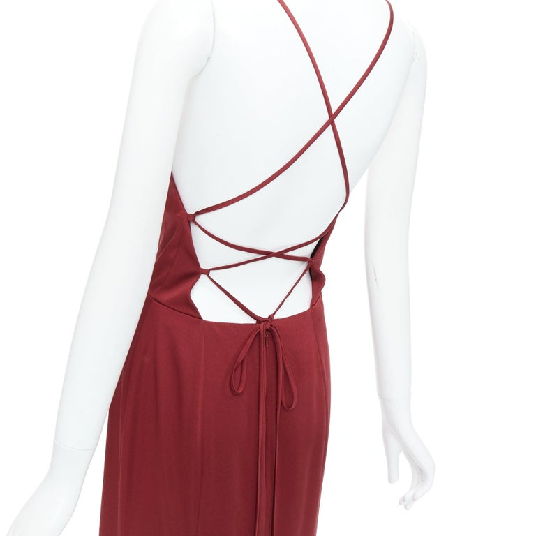 Jenny Yoo Red Satin Halter Lace Up Back Fit Flare Long Gown Us4 S