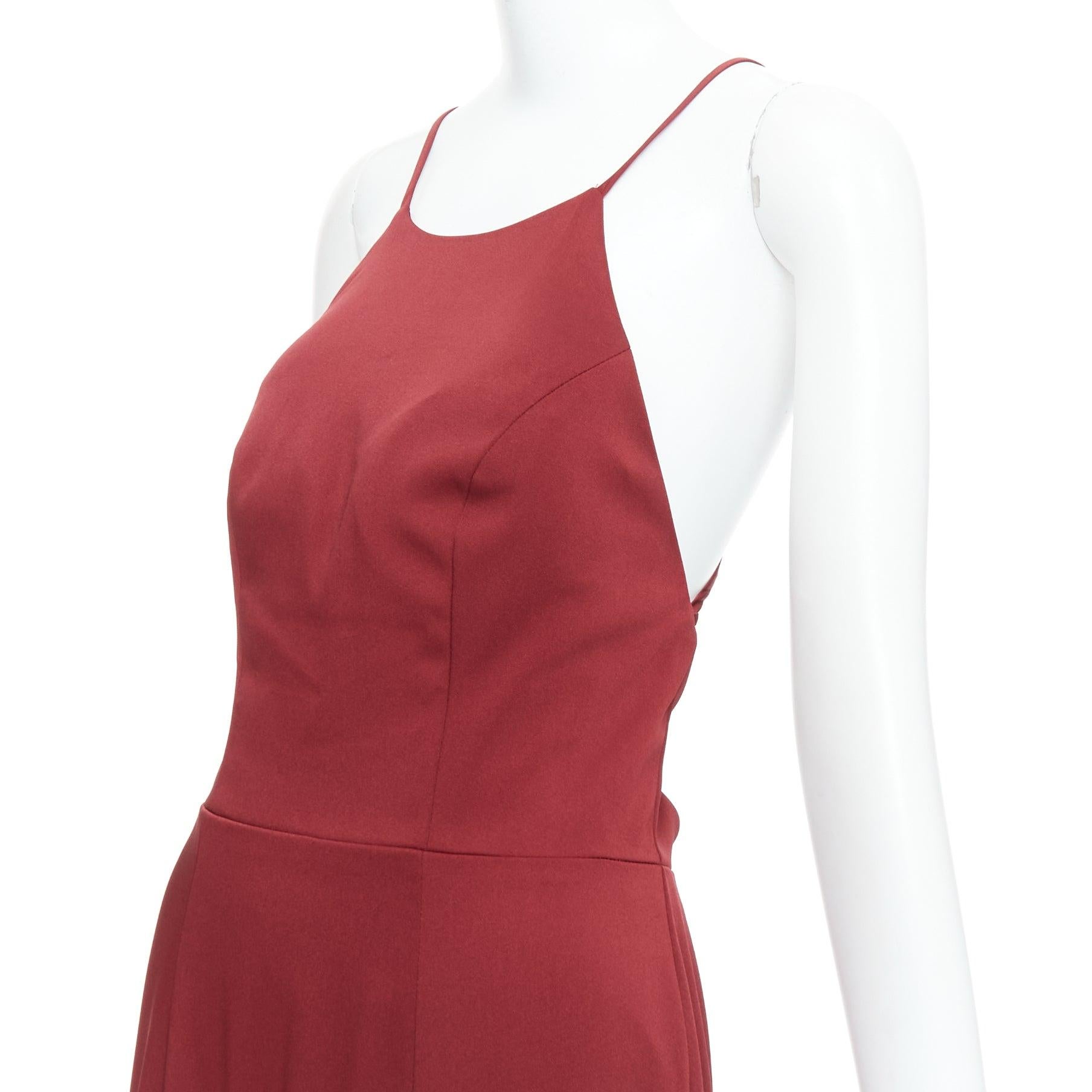 JENNY YOO rot Satin Halfter Spitze bis zurück fit flare lange Kleid US4 S im Angebot 2