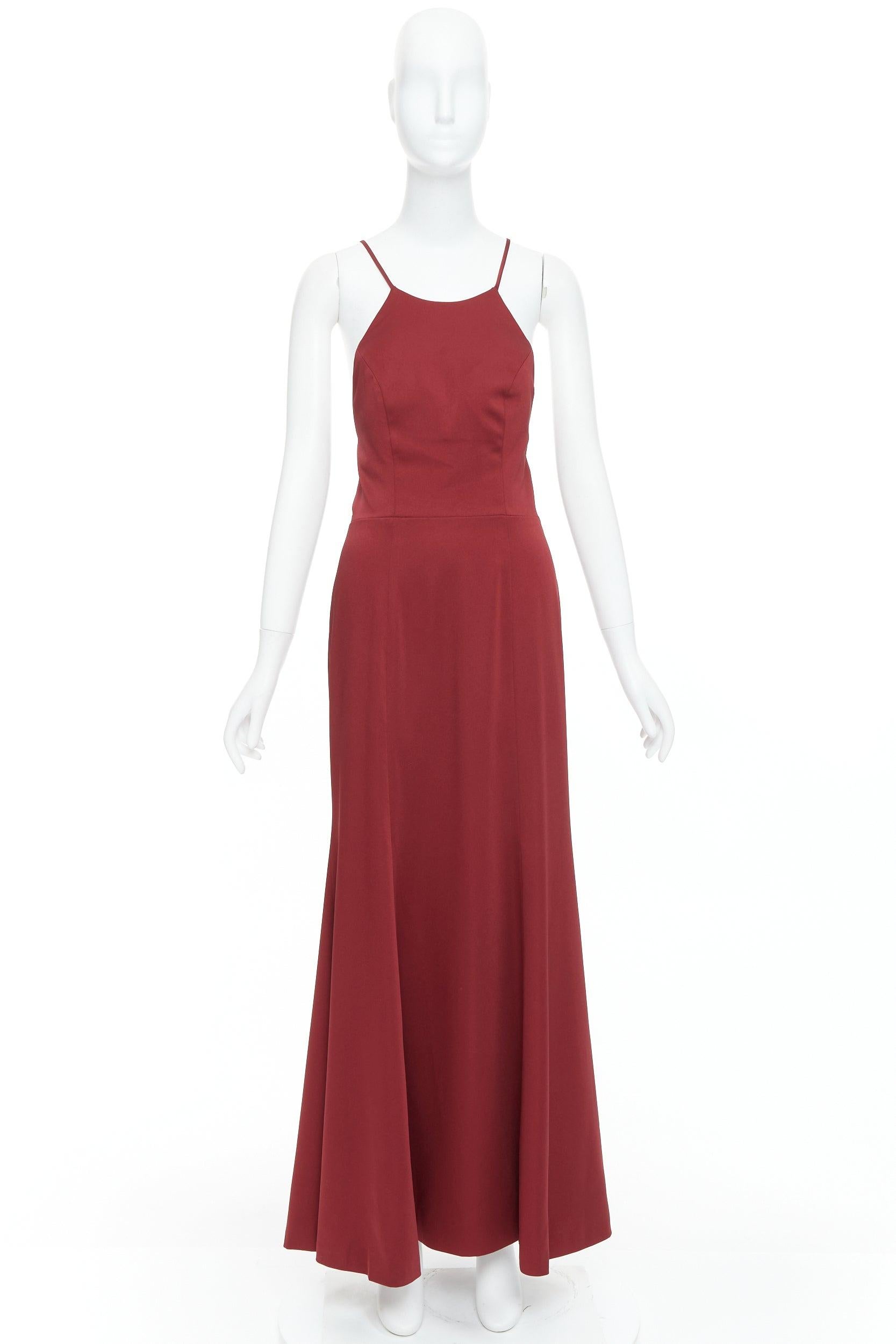 JENNY YOO rot Satin Halfter Spitze bis zurück fit flare lange Kleid US4 S im Angebot 4