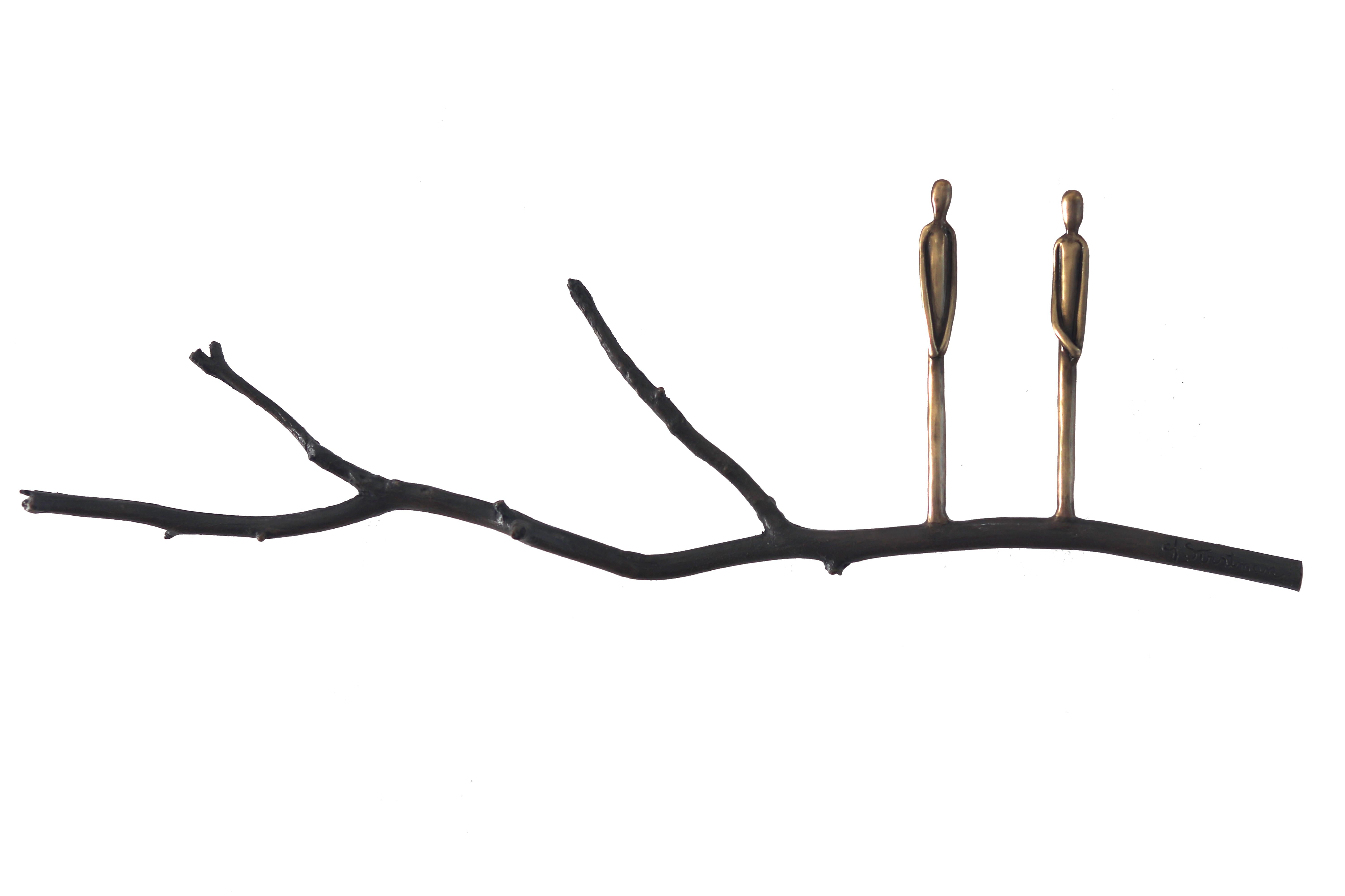 Graft EH6 - Abstract Figurative Wall Sculpture - Tree Branch and Bronze Figures