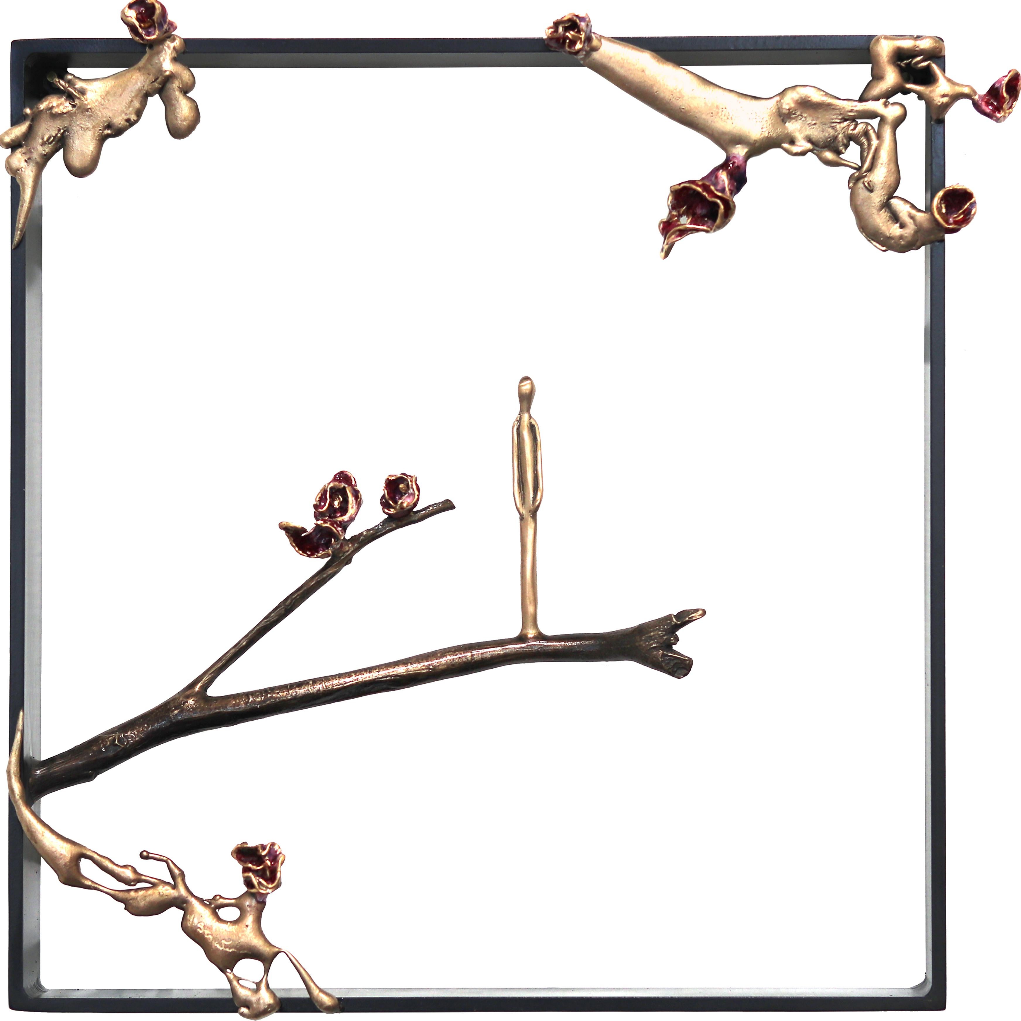 Injertado a los Vientos de la Primavera 4 - Escultura mural figurativa abstracta de bronce