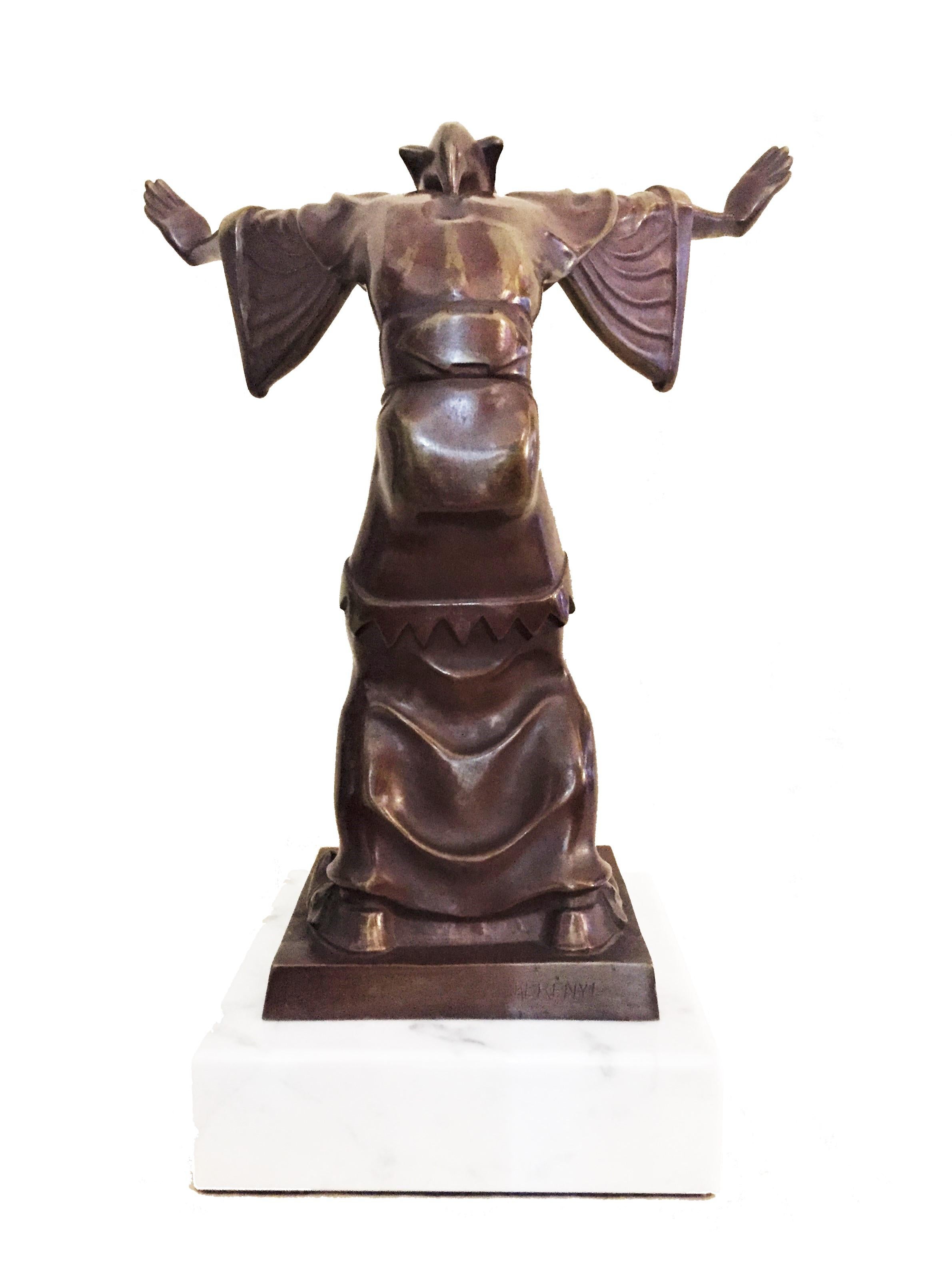 Jenő Kerényi, Zauberer, ungarische Art-déco-Skulptur aus patinierter Bronze, 1930er Jahre im Zustand „Gut“ im Angebot in New York, NY