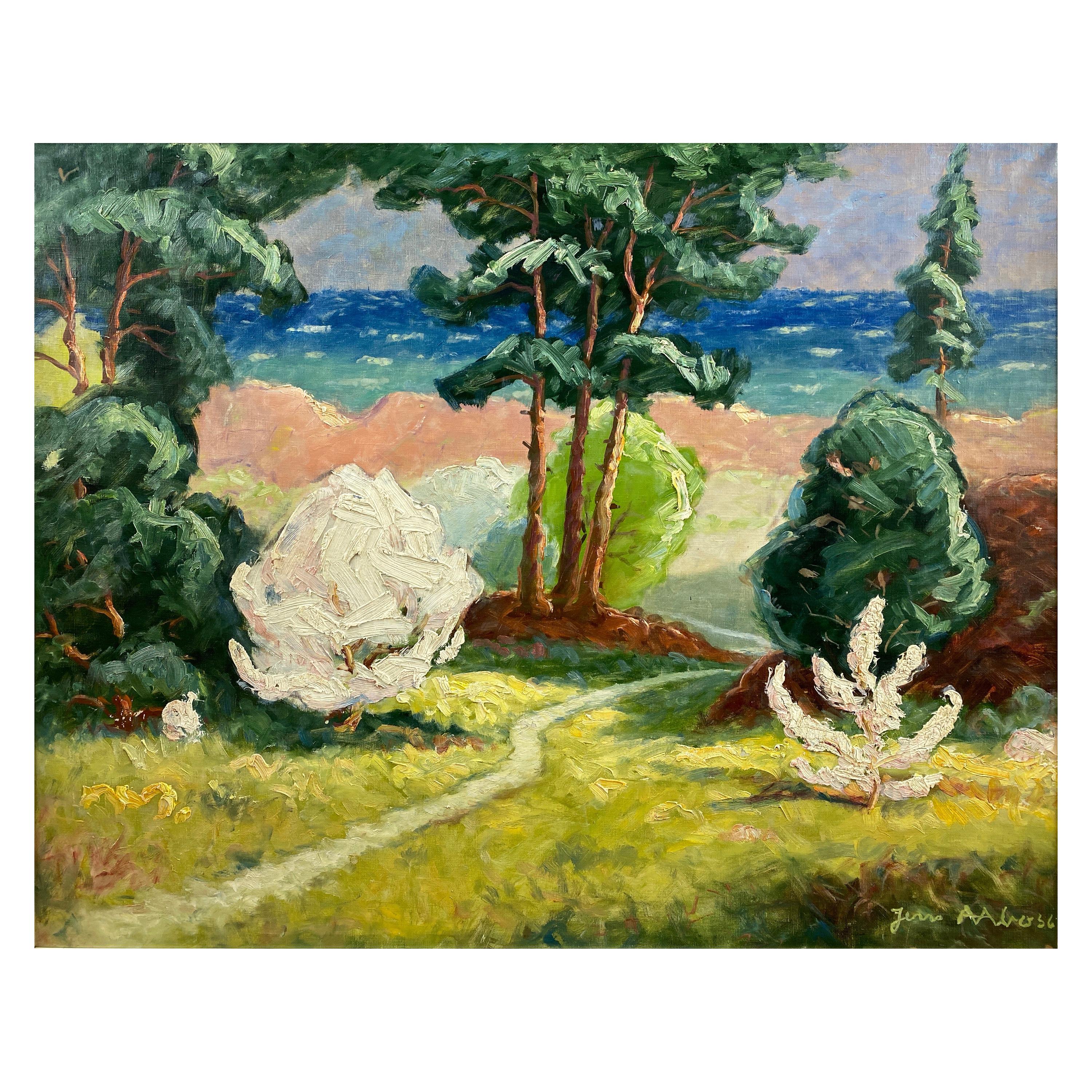 Jens Aabo “Danish Coastal Pathway��”, Impressionist Oil Painting, 1956