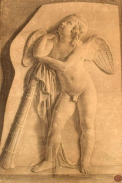Jens Adolf Jerichau, Antique Pencil Drawing on Paper, Angel, Dated 1852