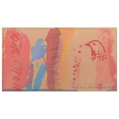 Jens Birkemose, Danish artist. Oil on paper. Composition with bird motif, 1975