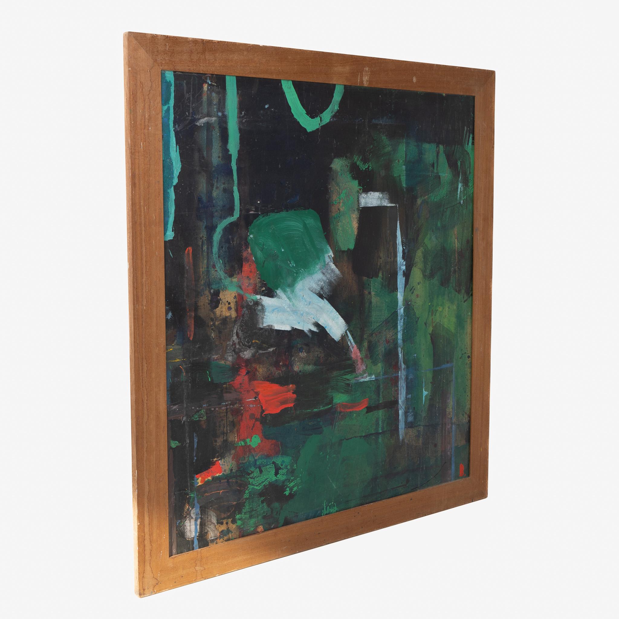 Großes Tafelbild mit Rahmen aus patiniertem Holz. Unterschrieben. Aus dem Nachlass des Künstlers. Ausgestellt im Museum Jorn im Jahr 2019. Gemalt von Jens Birkemose.
