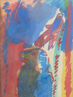 Jens Birkemose. Watercolor on paper. Composition with animal motif.