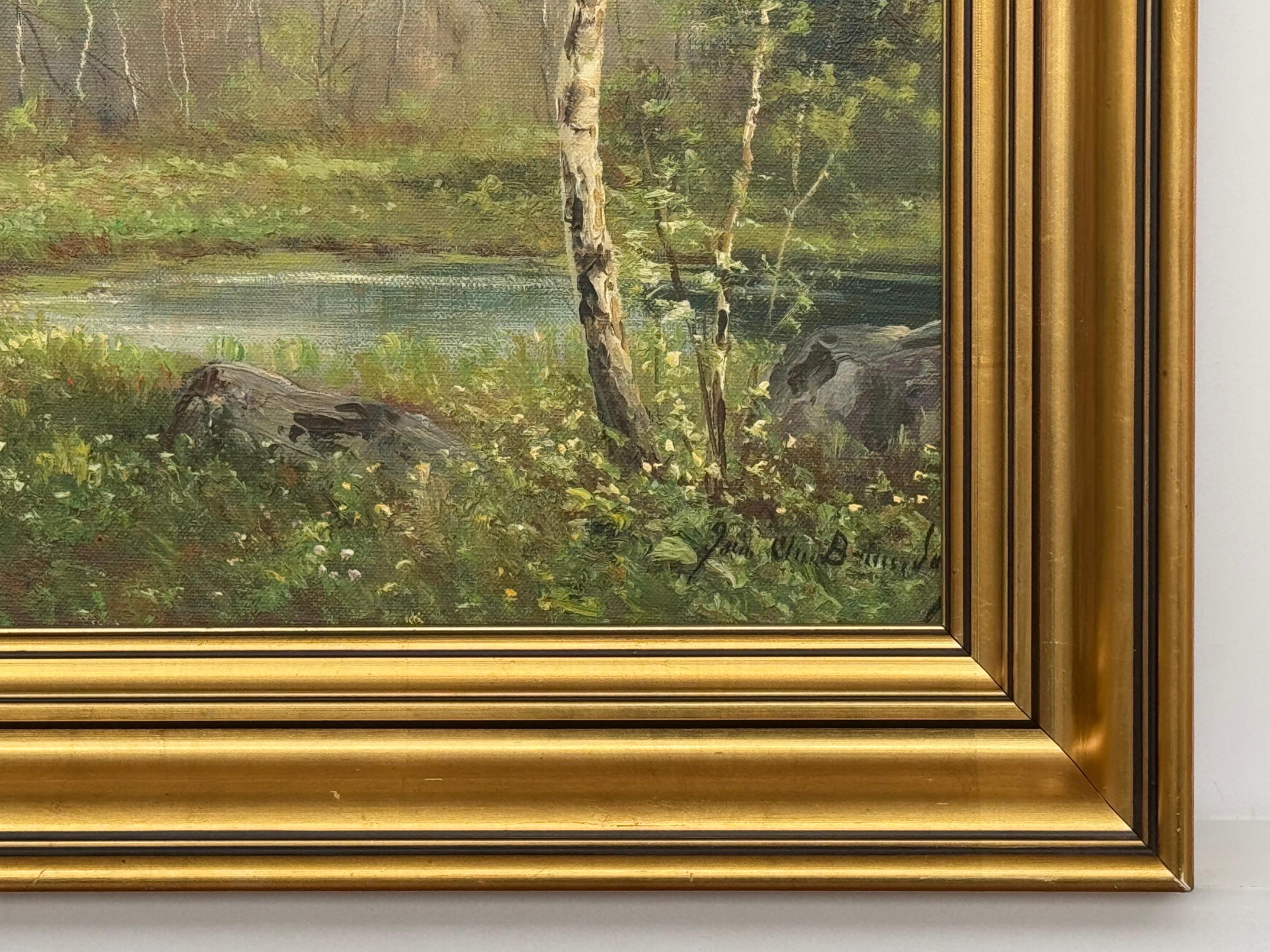 Forest Landscape in Scandinavia with Silver Birch Trees by Danish Artist For Sale 7