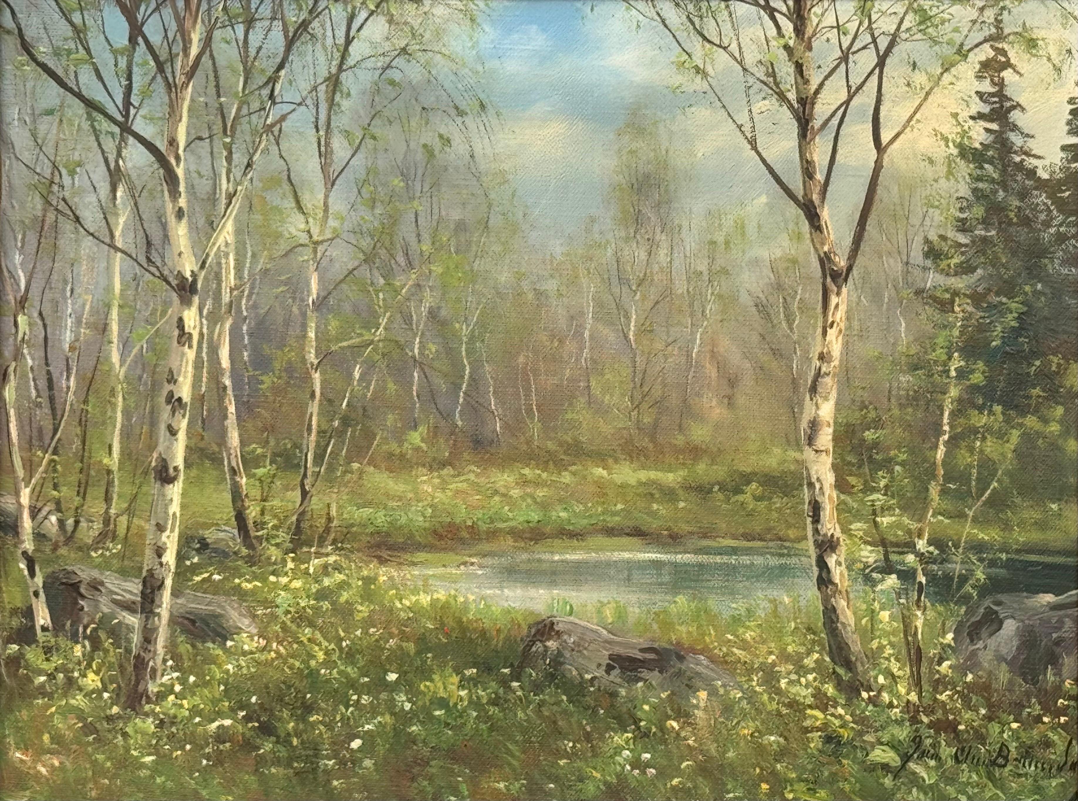 Forest Landscape in Scandinavia with Silver Birch Trees by Danish Artist For Sale 8