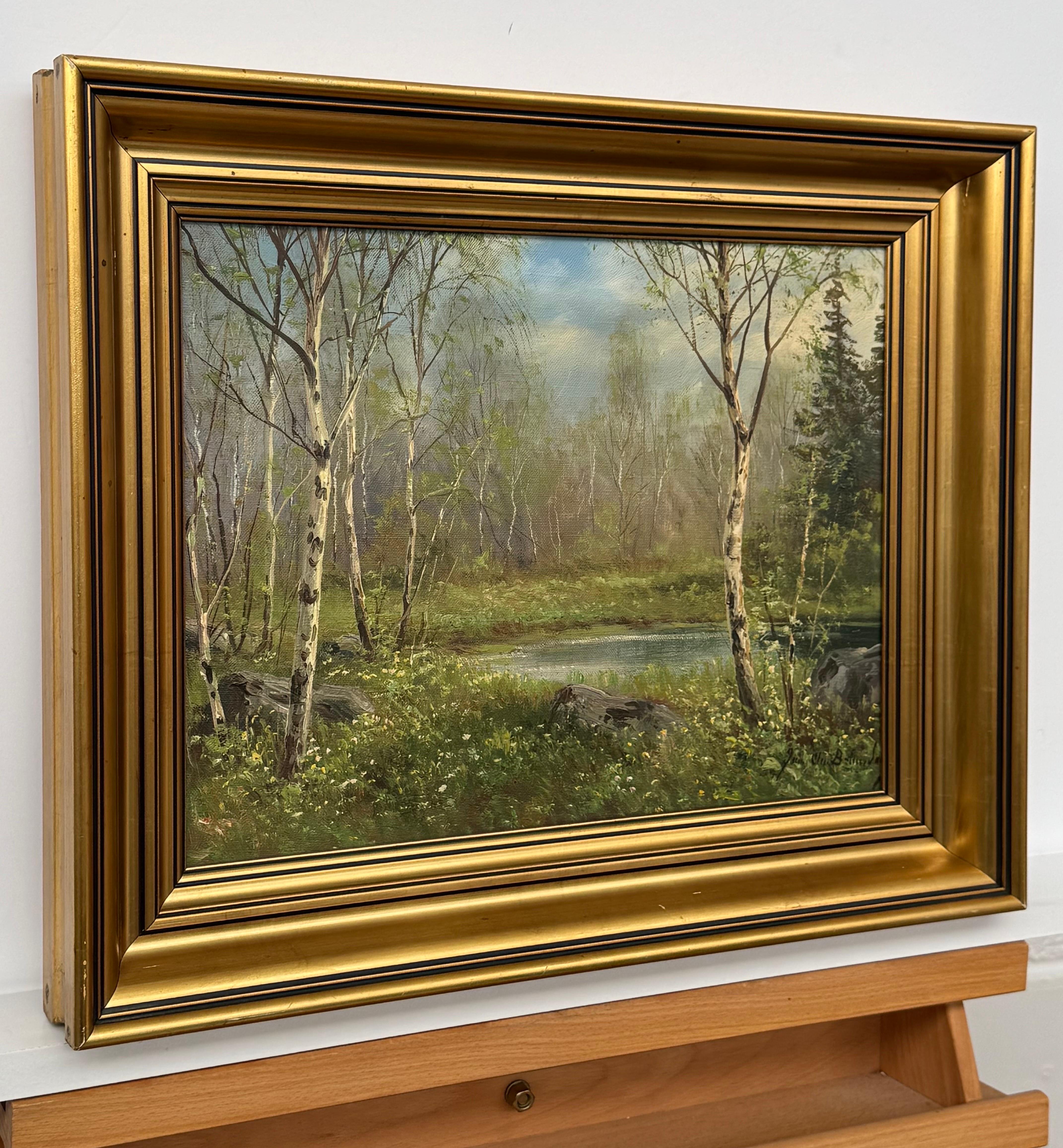Forest Landscape in Scandinavia with Silver Birch Trees by Danish Artist - Realist Painting by Jens Christian Bennedsen