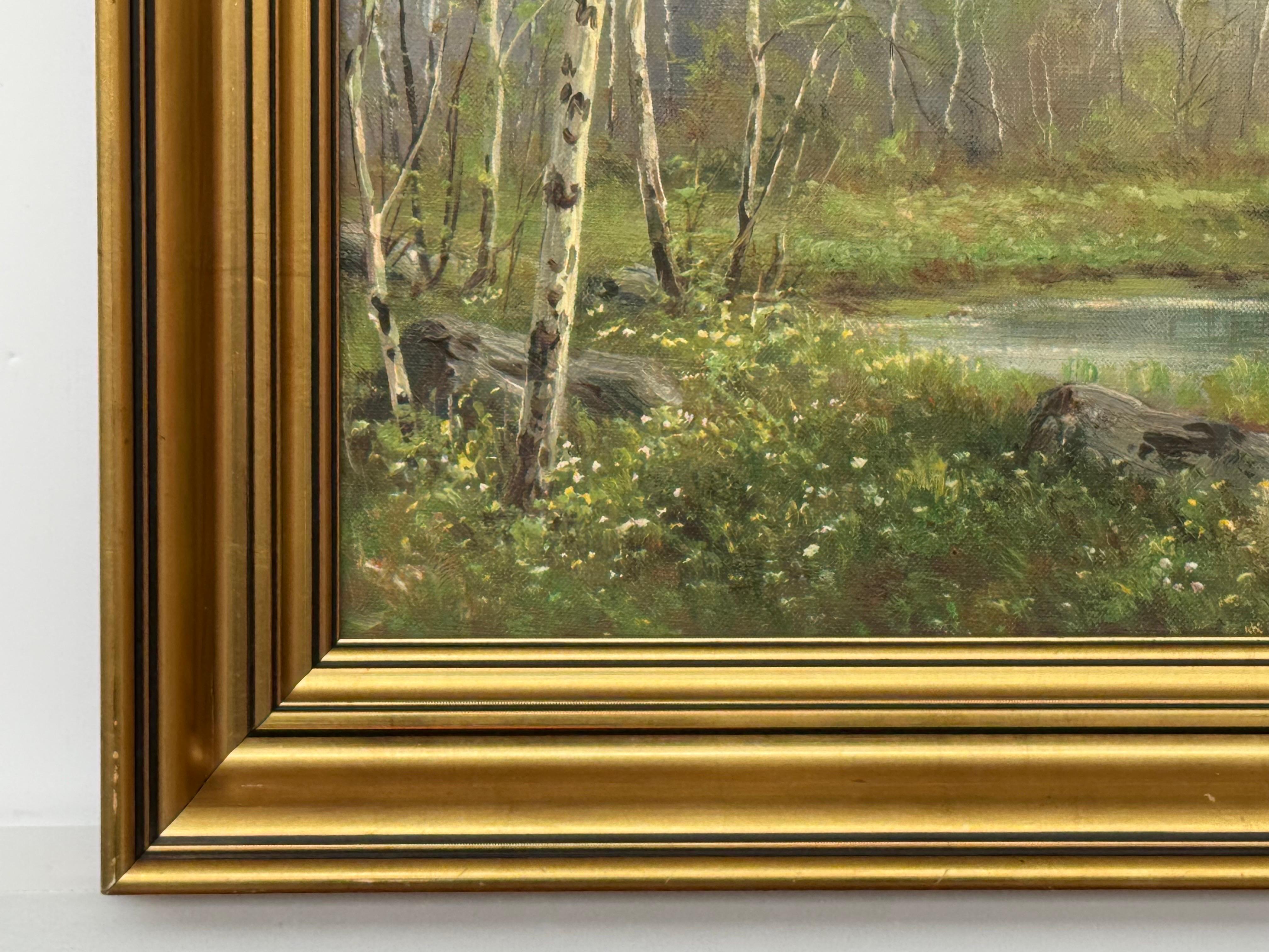Forest Landscape in Scandinavia with Silver Birch Trees by Danish Artist For Sale 3