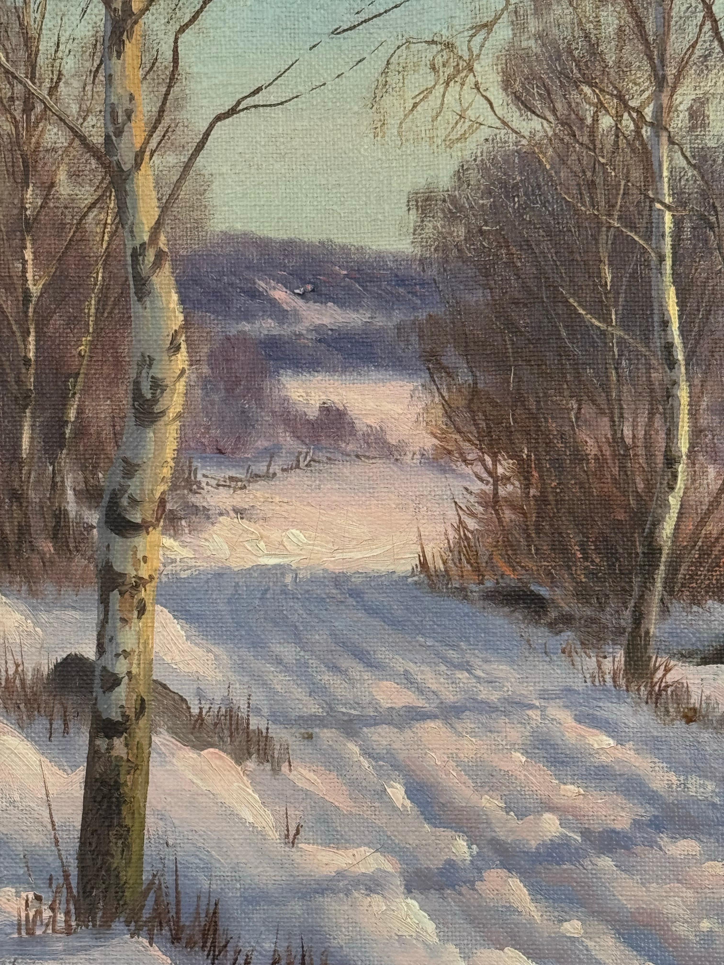 Winterliche Flusslandschaft in Skandinavien mit Silberbirken von einem dänischen Künstler im Angebot 5