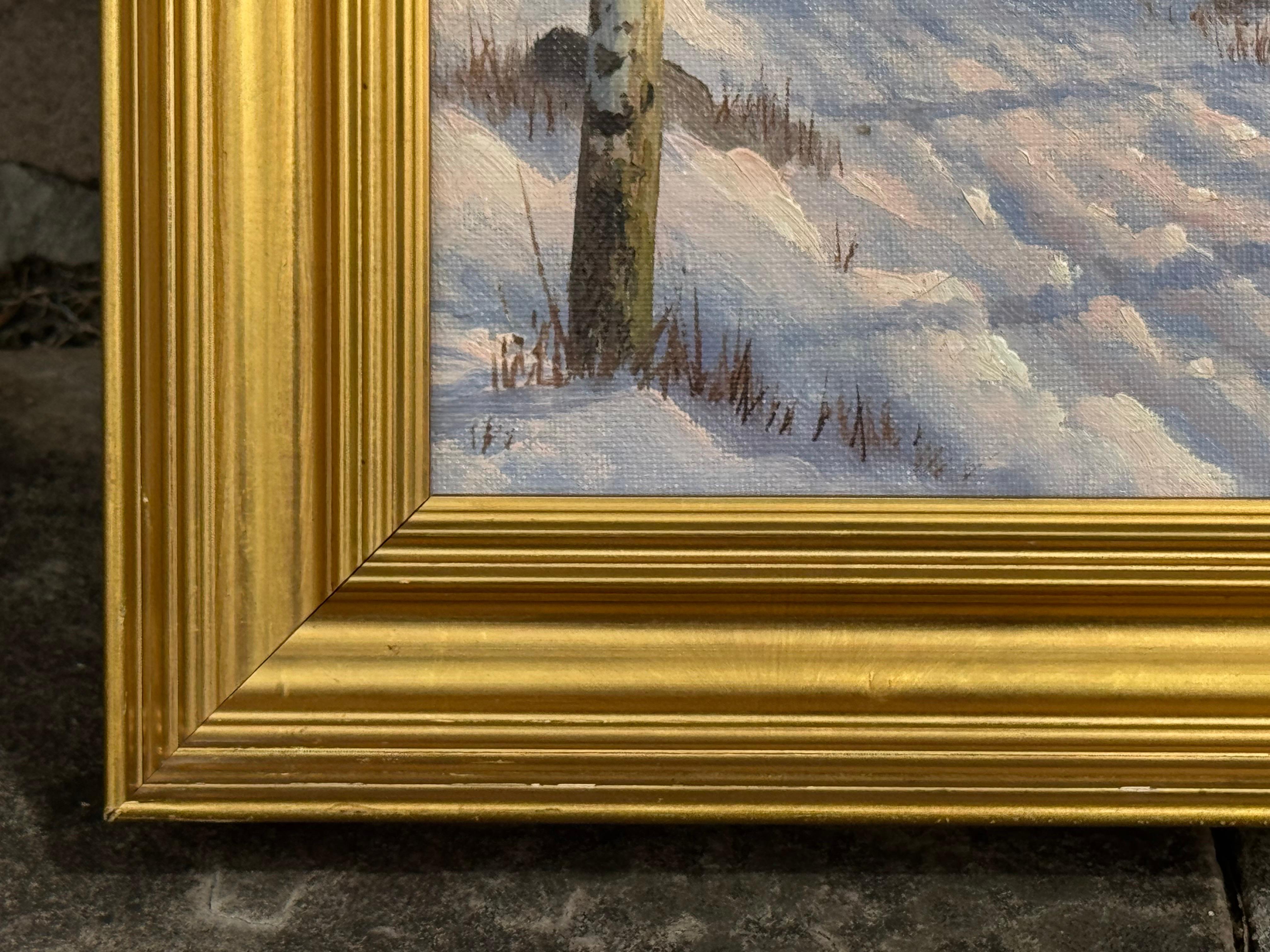 Winterliche Flusslandschaft in Skandinavien mit Silberbirken von einem dänischen Künstler im Angebot 12