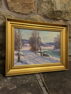 Winter River Landscape in Scandinavia with Silver Birch Trees by Danish Artist