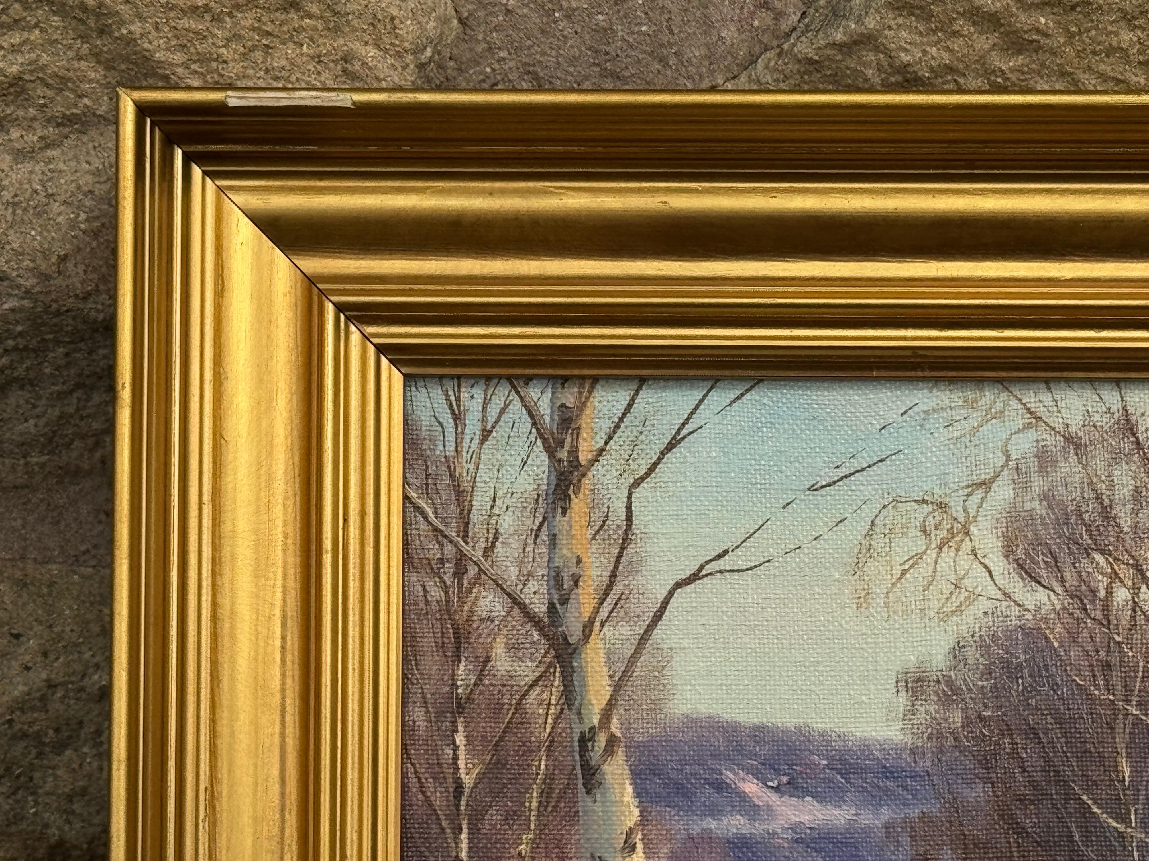 Winterliche Flusslandschaft in Skandinavien mit Silberbirken von einem dänischen Künstler im Angebot 3