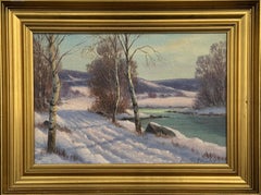 Winterliche Flusslandschaft in Skandinavien mit Silberbirken von einem dänischen Künstler